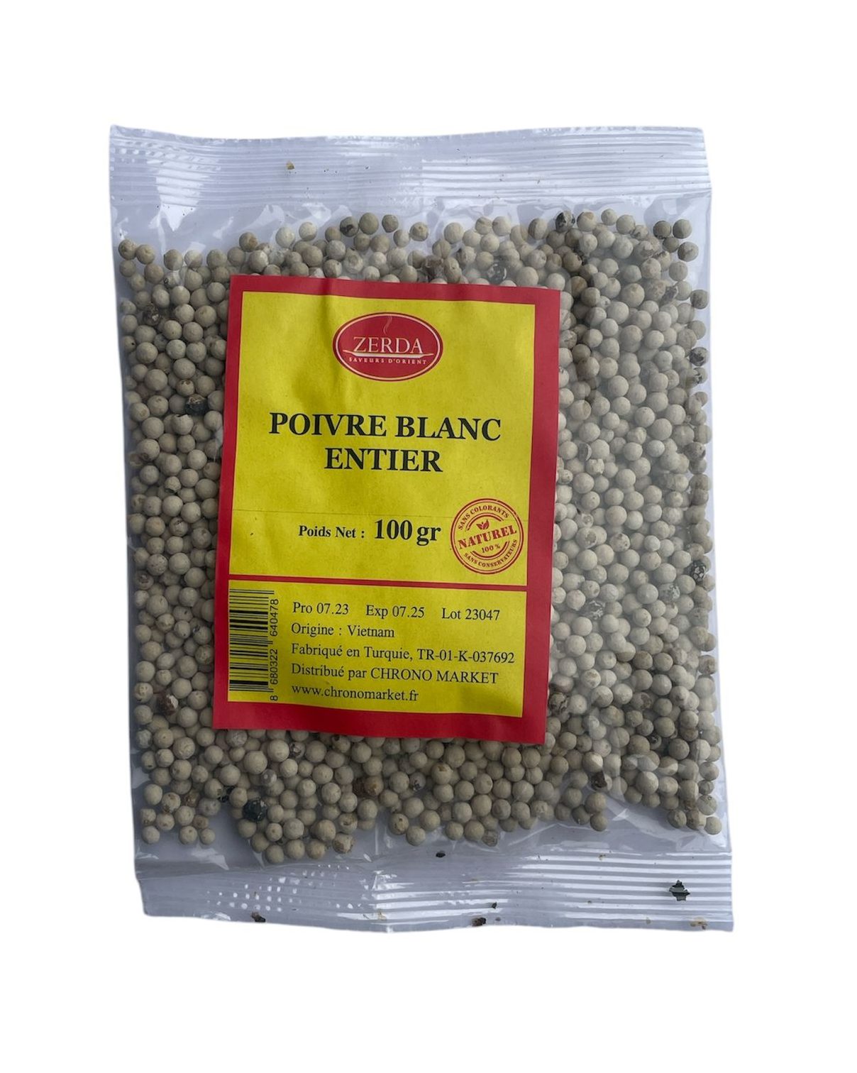 Poivre blanc grain 100g 20p